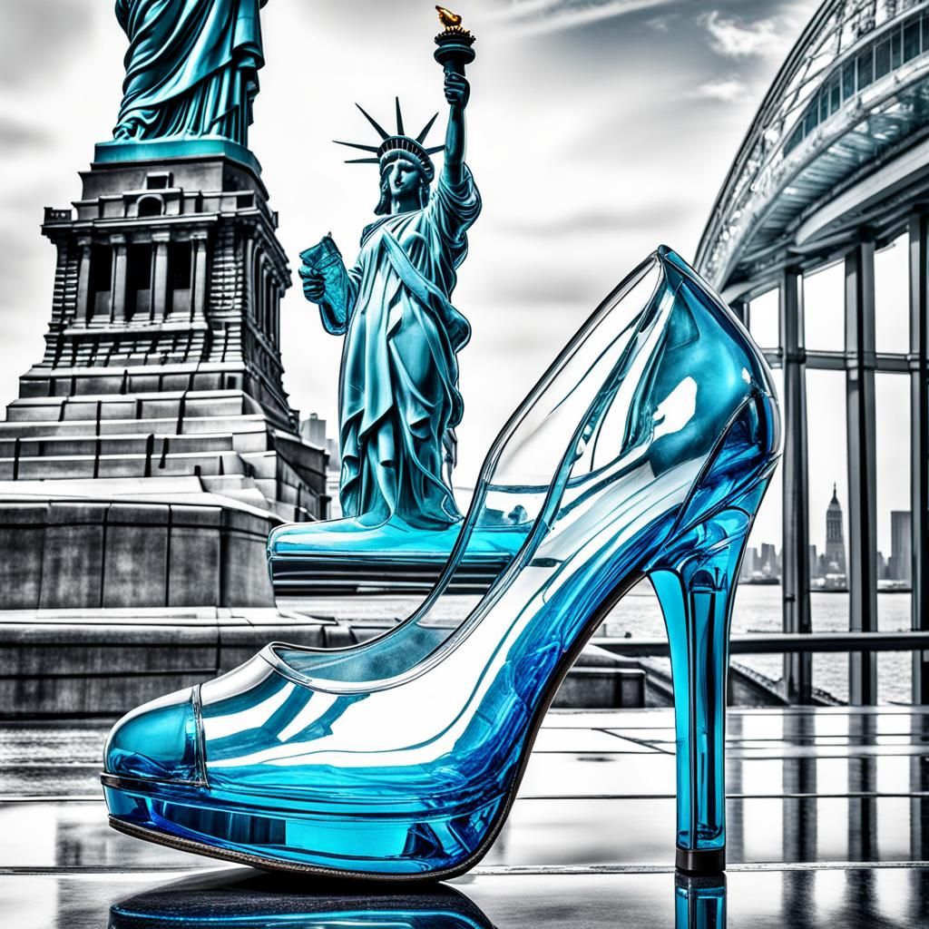 Cerulean High Heel Shoe with Statue of Liberty