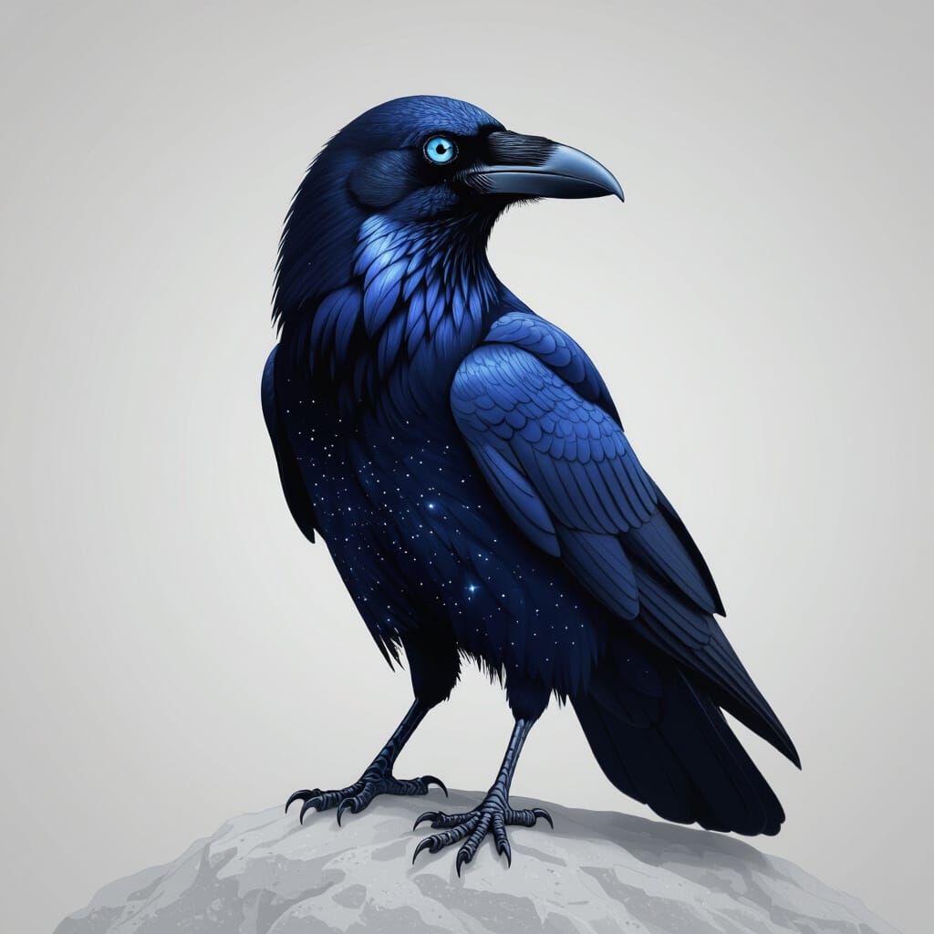 Galaxy Raven with Void Eyes in Realistic Style