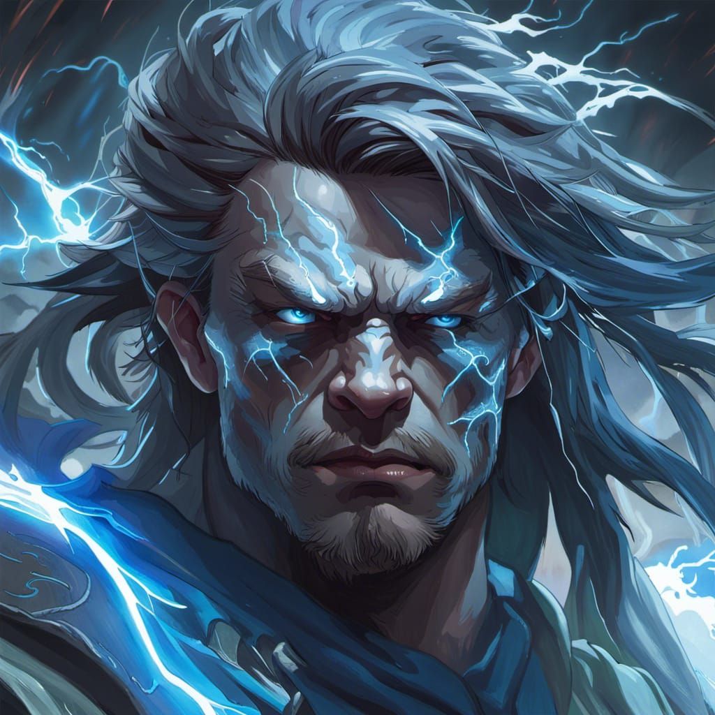 Wrathful Lightning Warrior Portrait in Hyperdetailed Digital...