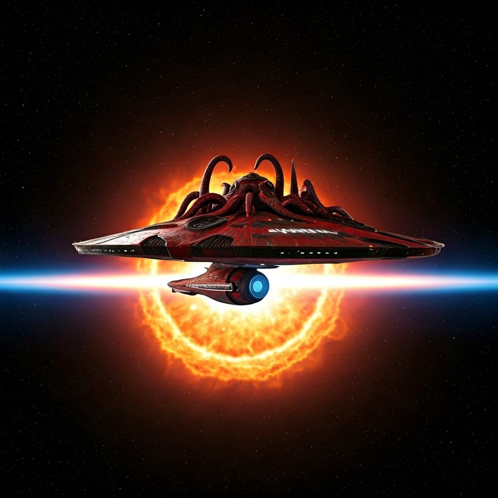 Futuristic Octopus Spaceship over Exploding Star