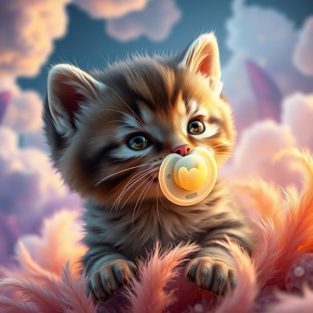Enchanted Kitten in Whimsical Cloudscape