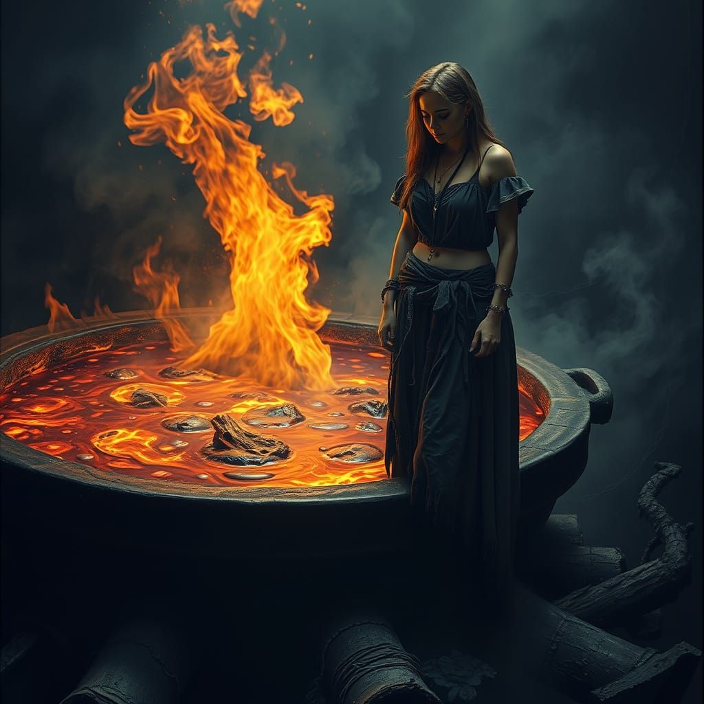 Ominous Cauldron: A Mystical Greg Rutkowski-Inspired Scene