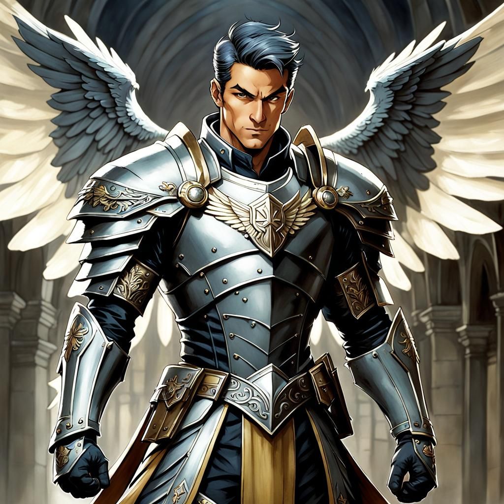 Anime Paladin with Gray Wings in DiTerlizzi Style