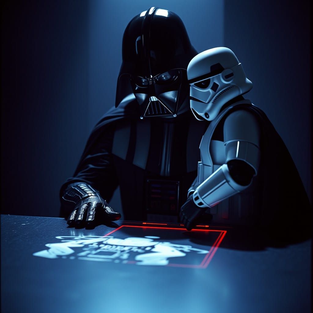 Darth Vader Confronts a Translucent Stormtrooper
