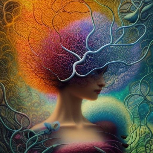 Cosmic Hologram in Mycelium Network: Surreal Art