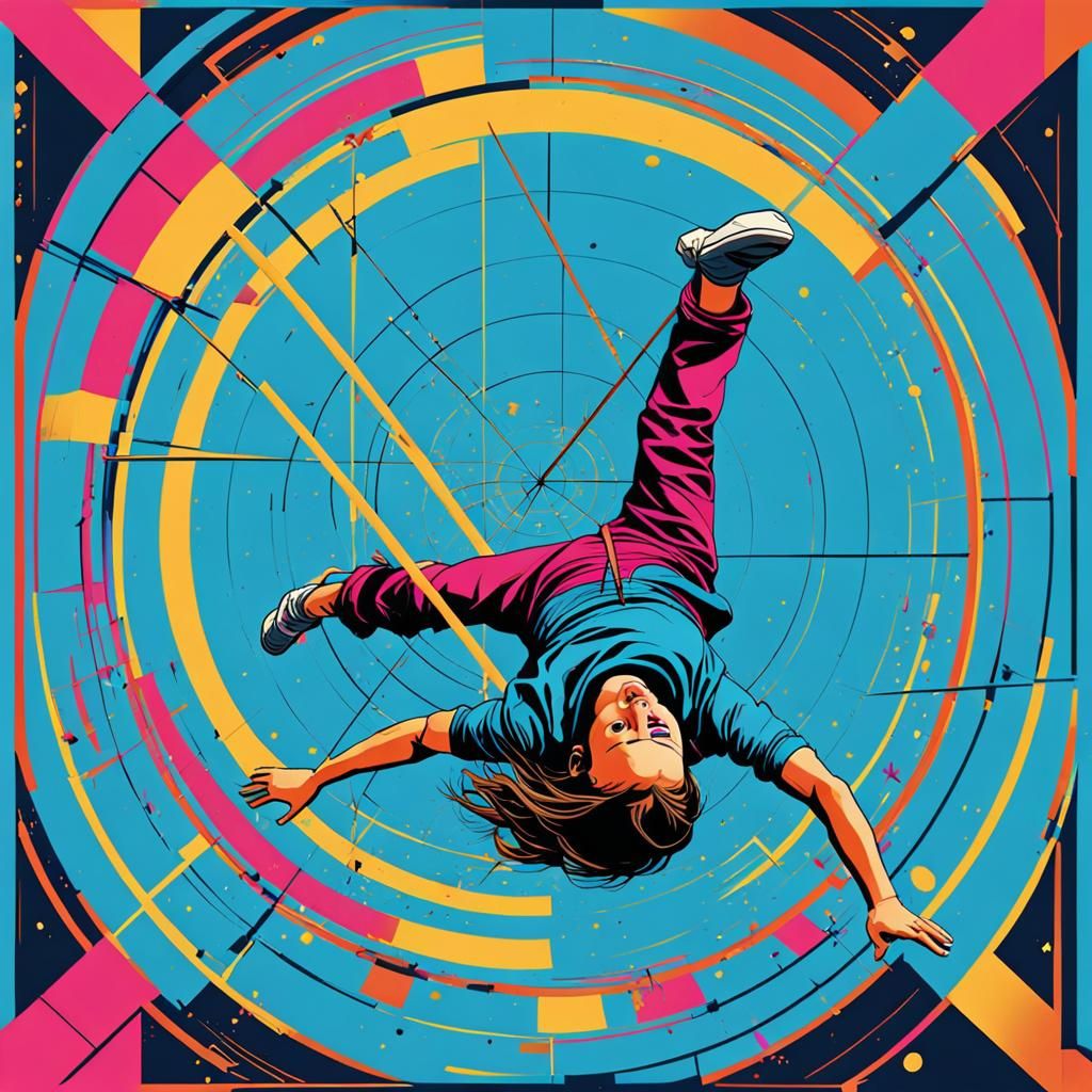 Pop Art Woman Falling with Geometric Bauhaus Elements
