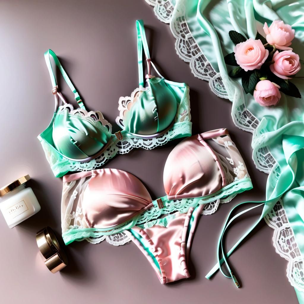 Pastel Silk Lingerie Set on Bed