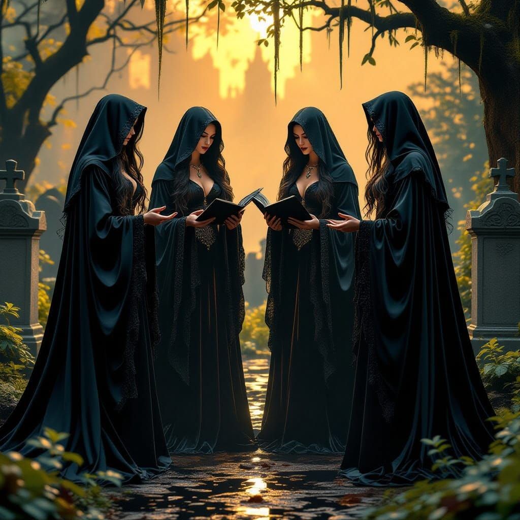 Gothic Goddesses at Graveside in Dark Fantasy Art