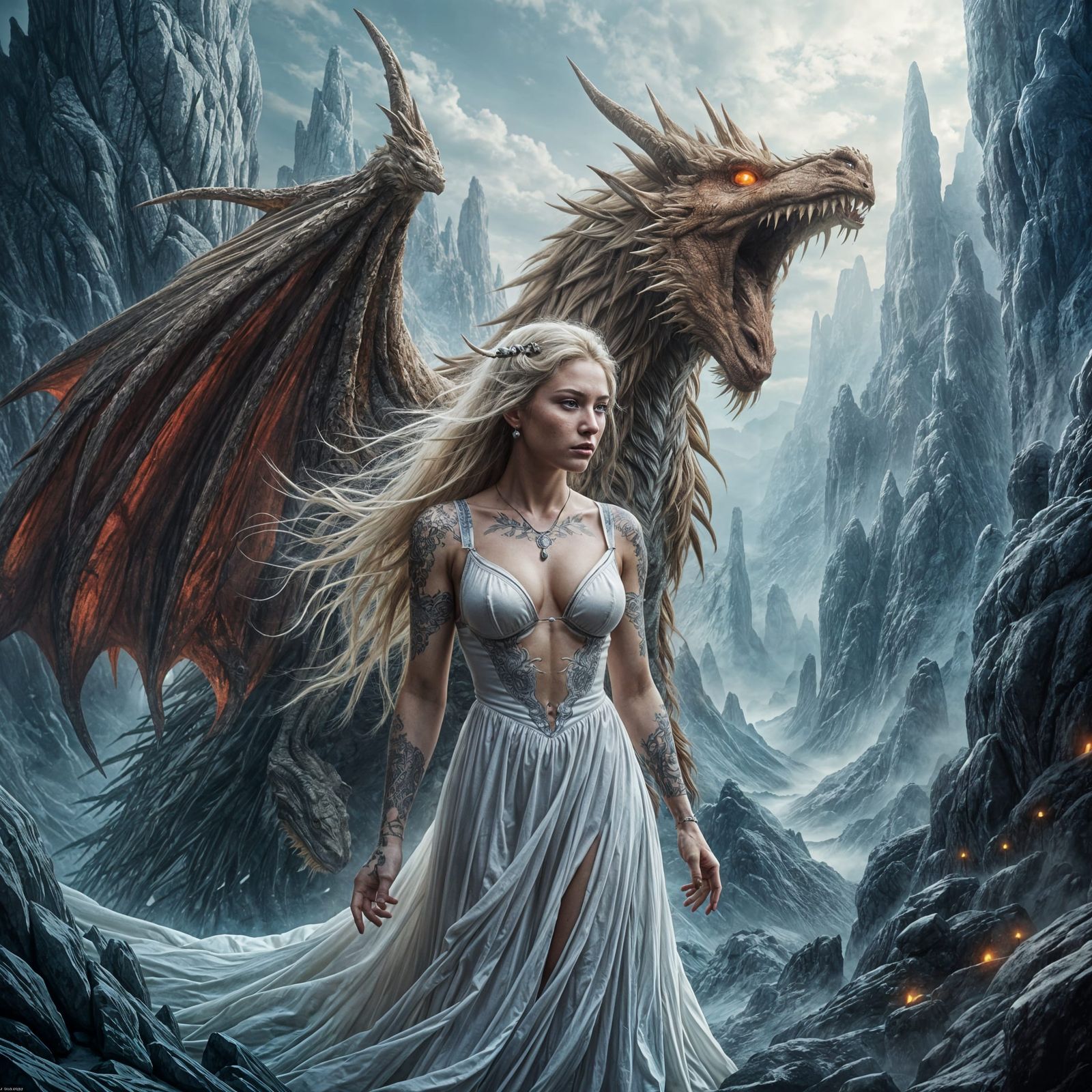 Keltic Warrior Princess in Majestic Mountain Landscape