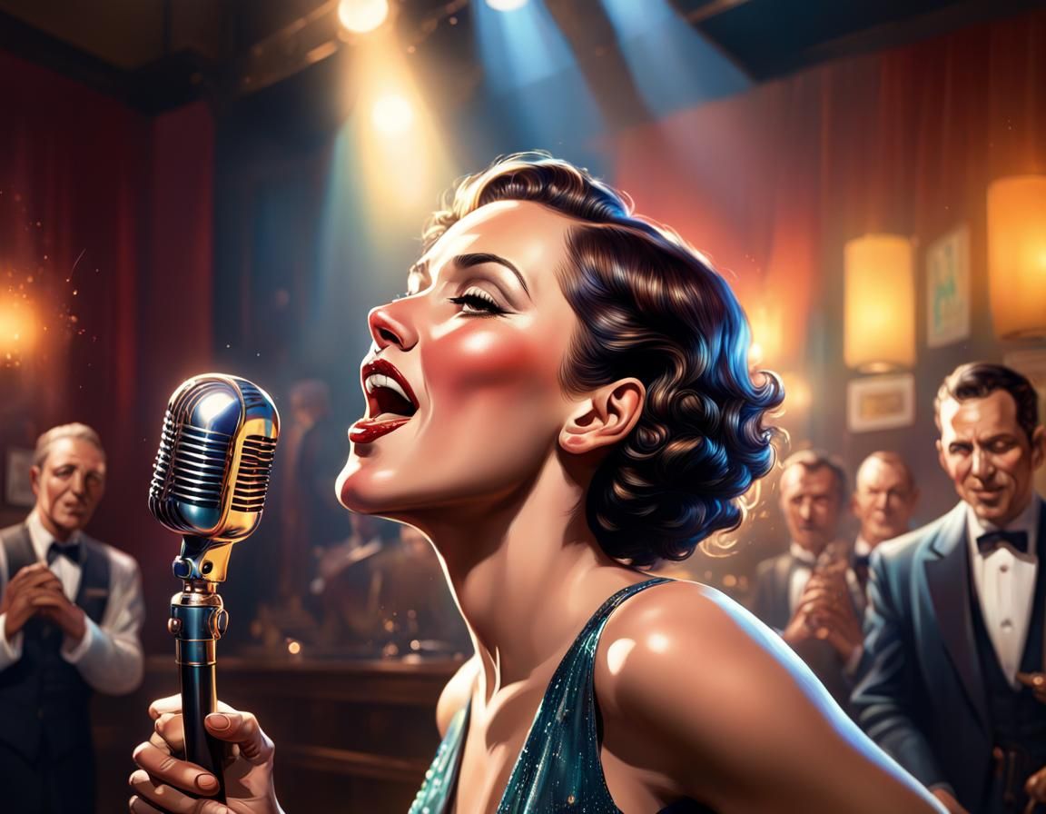 1930s Torch Singer in Jazz Club, Hyperrealistic Art