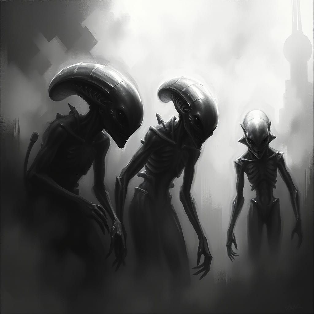 Surreal Shadows Reveal Alien Figures in a Haunting Noir Scen...