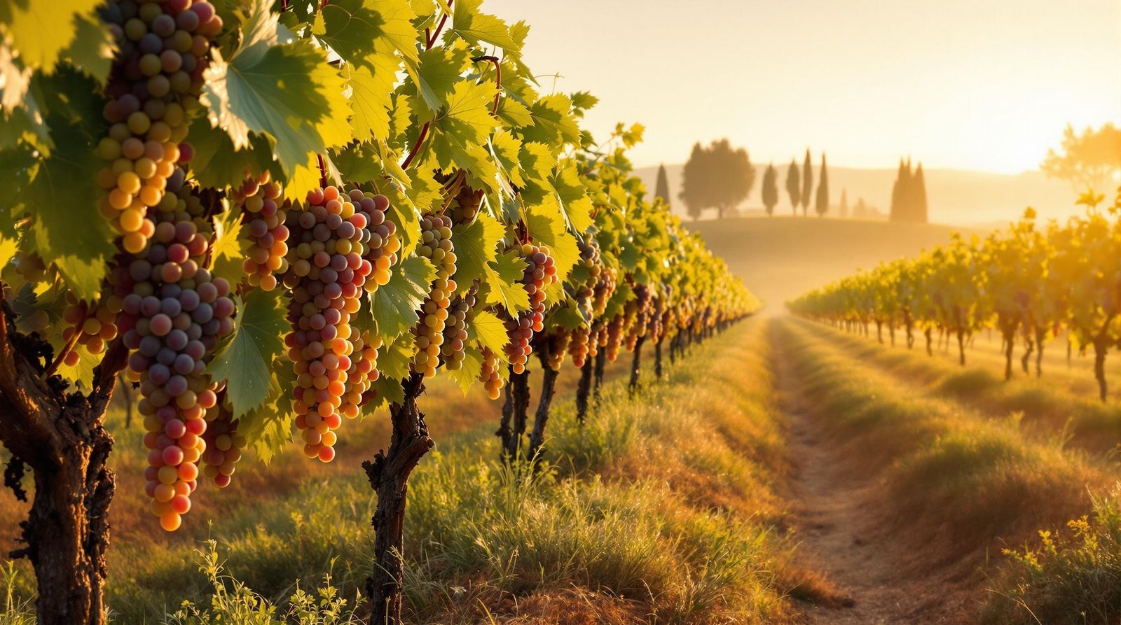 Tuscan Vineyard Scene in Warm Golden Light