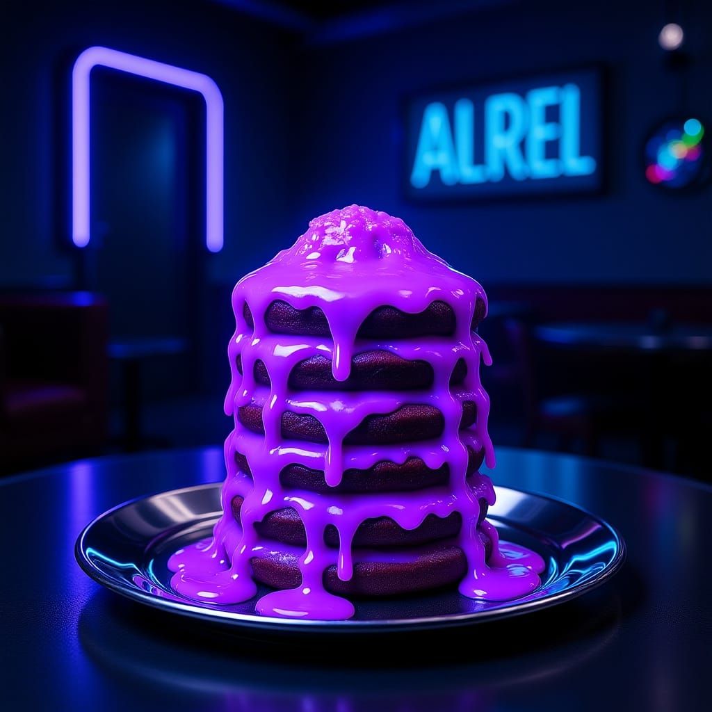 Glowing Alien Pancakes in a Futuristic Diner