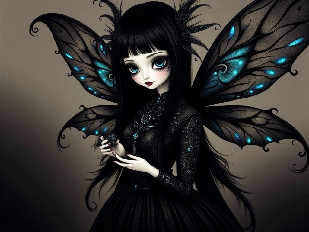 Gothic Pixie with Elegant Wings and Intricate Filigree