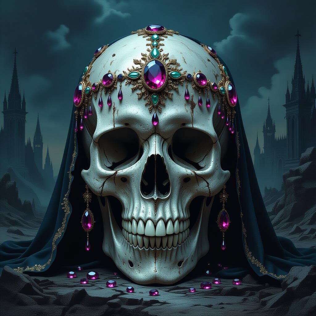 Skull luxury surrealism, macabre, horror art, dripping, deca...