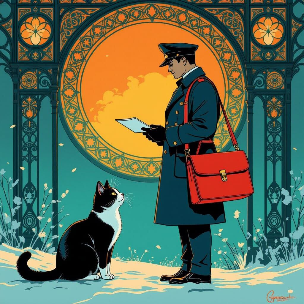 Postman and Black Cat in Dynamic Lighting Splash Art