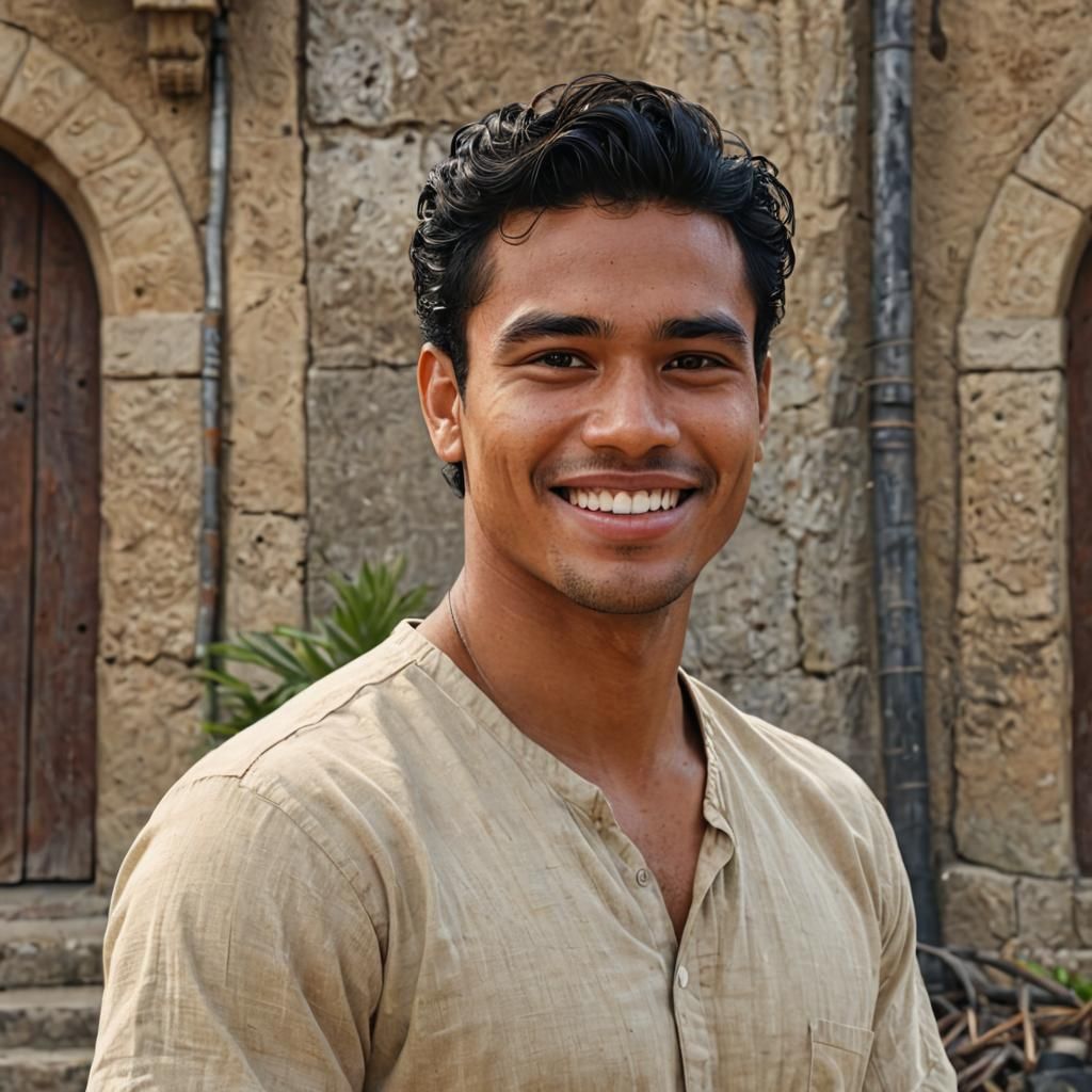 Smiling Tongan Man Portrait in Illustrative Style