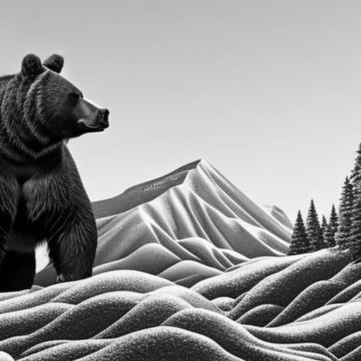 Monochrome Bear Diorama in Snowy Forest, 3D Render