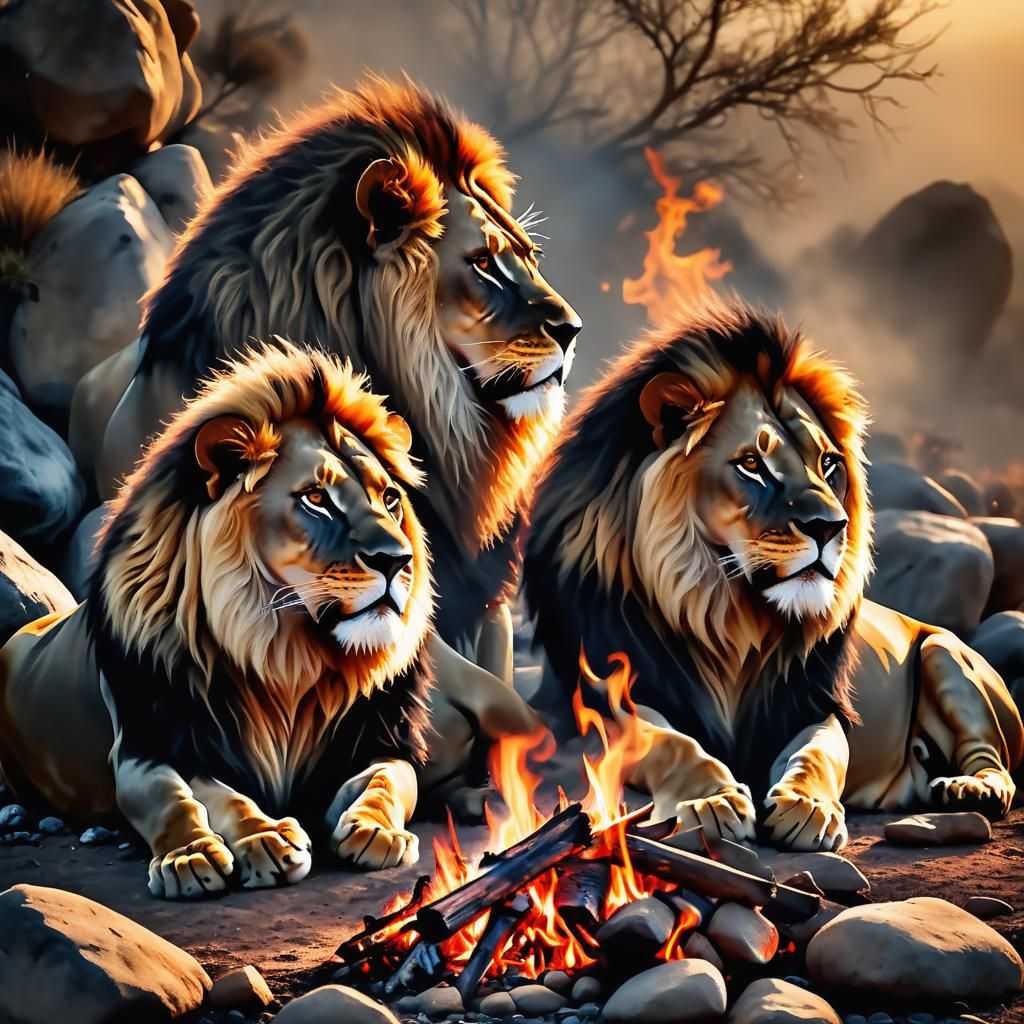 Spiked Mane Lions in Golden Light: Wildlife Photography