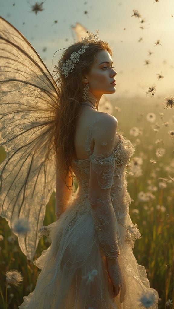 Dandelion Fairy Goddess Blowing Wisps