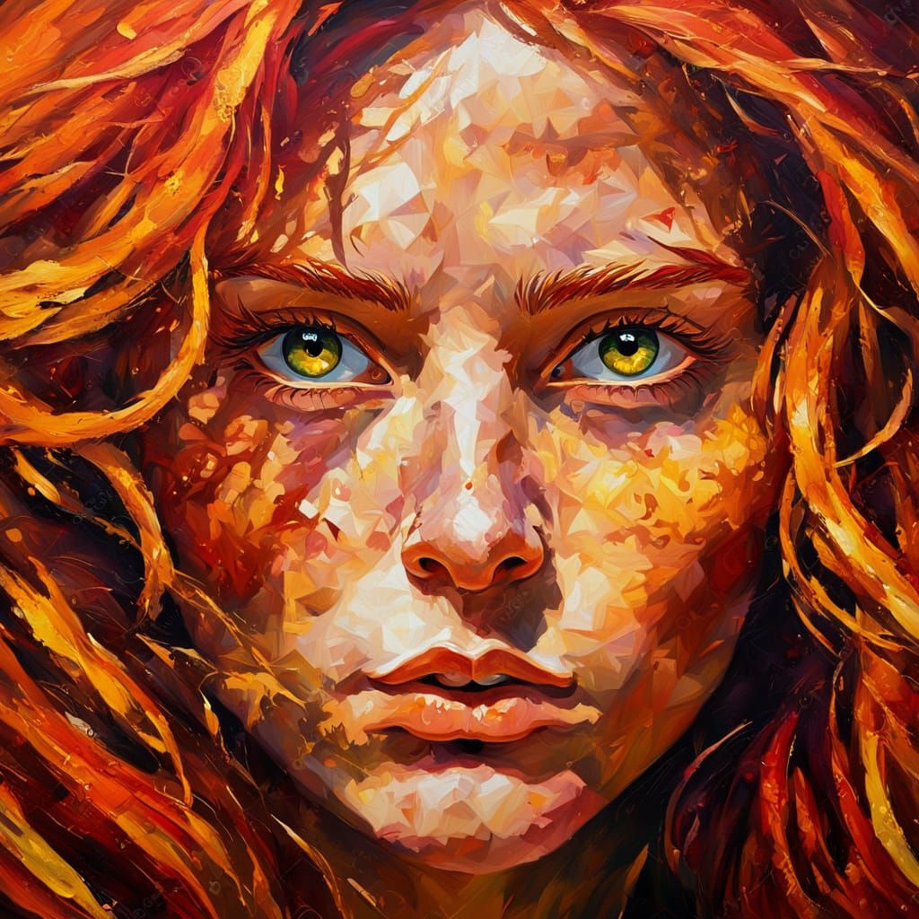 Intense Redhead Portrait in Expressionist Oil Painting Style