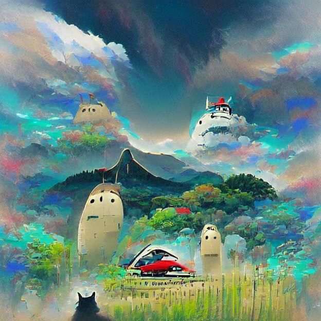 Ghibli-Style Forest Scene with Whimsical Creatures