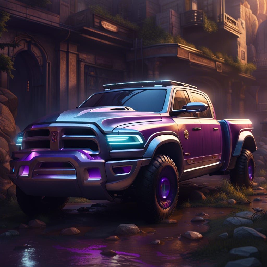 Futuristic Ram Pickup Truck in Dark Fantasy Style