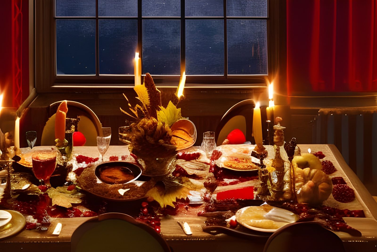 Thanksgiving Feast in Cambridge Hall, Photorealistic Art
