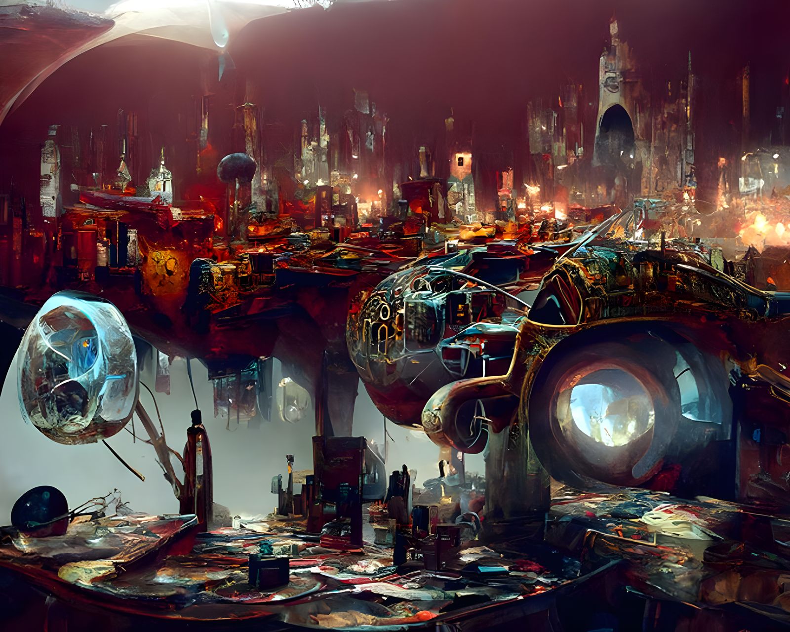 Dieselpunk Hellscape with Ancient Ruins and Neon