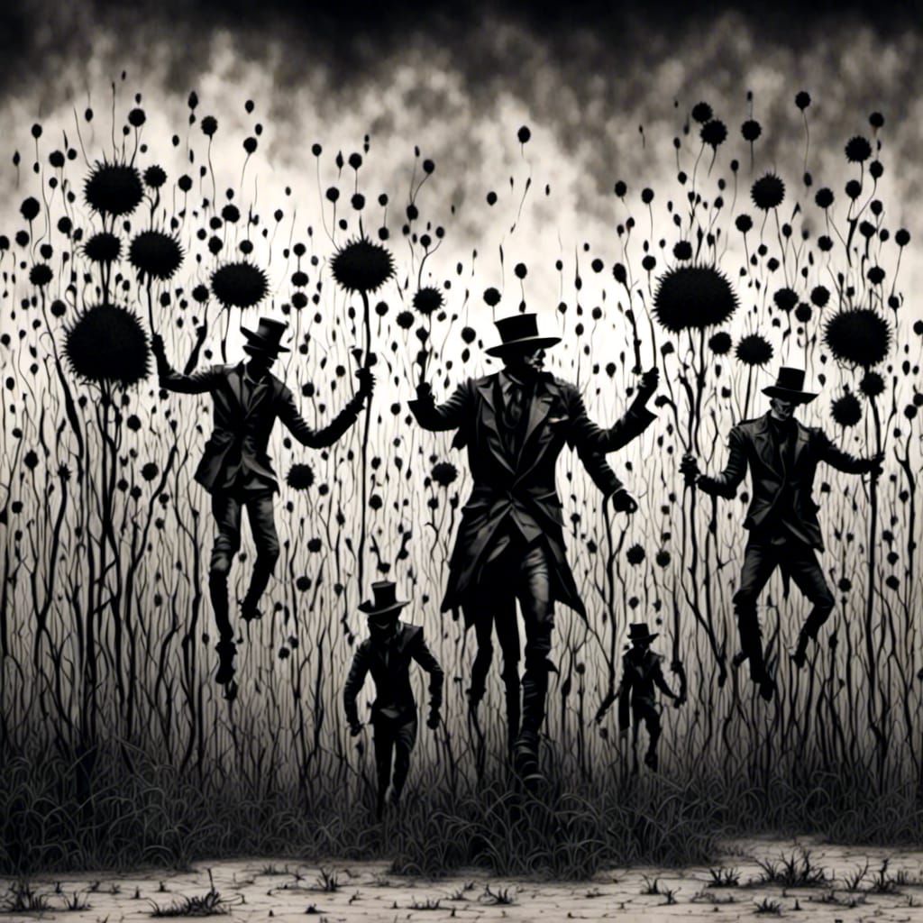 Surreal Landscape with Graffiti and Dreamlike Figures