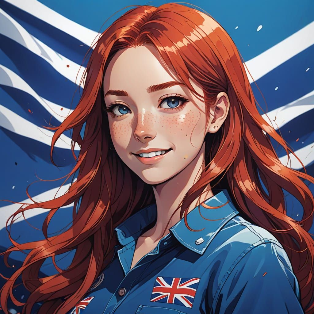 Vibrant Anime Portrait of a British College Girl