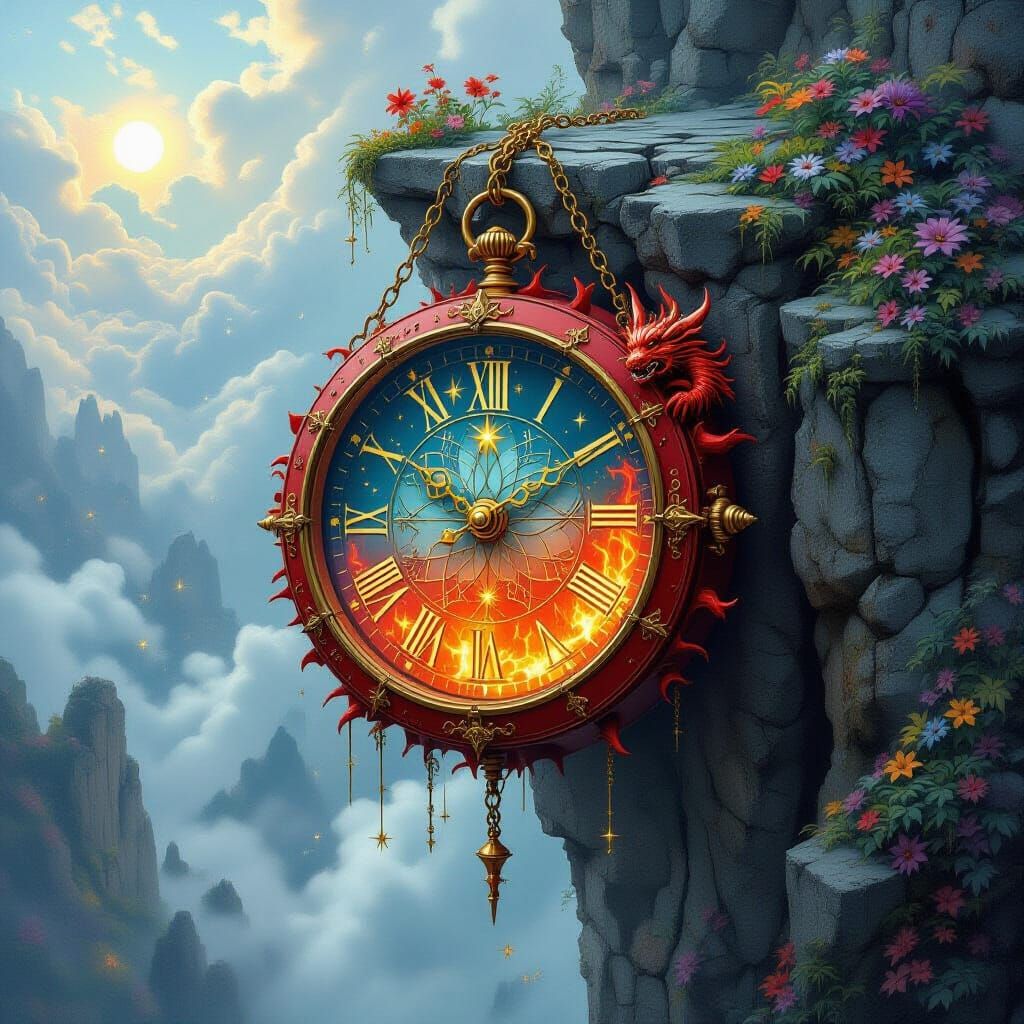 Fiery Star Clock on Ancient Cliff Edge