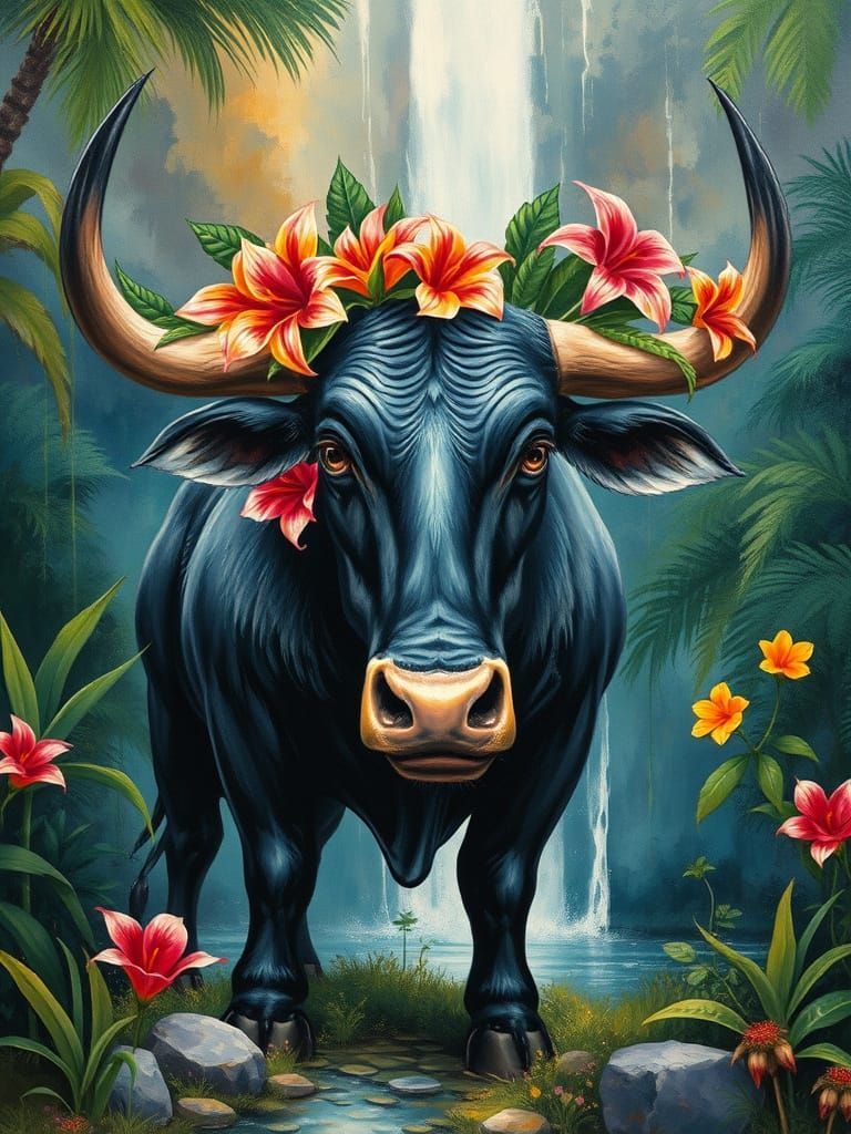 Majestic Bull in Tropical Paradise
