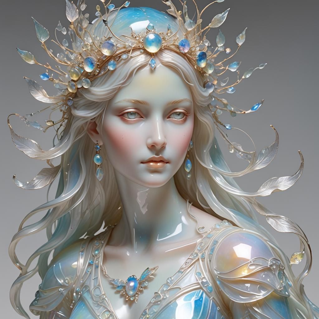 Opalescent Sculpture of a Maiden of Light