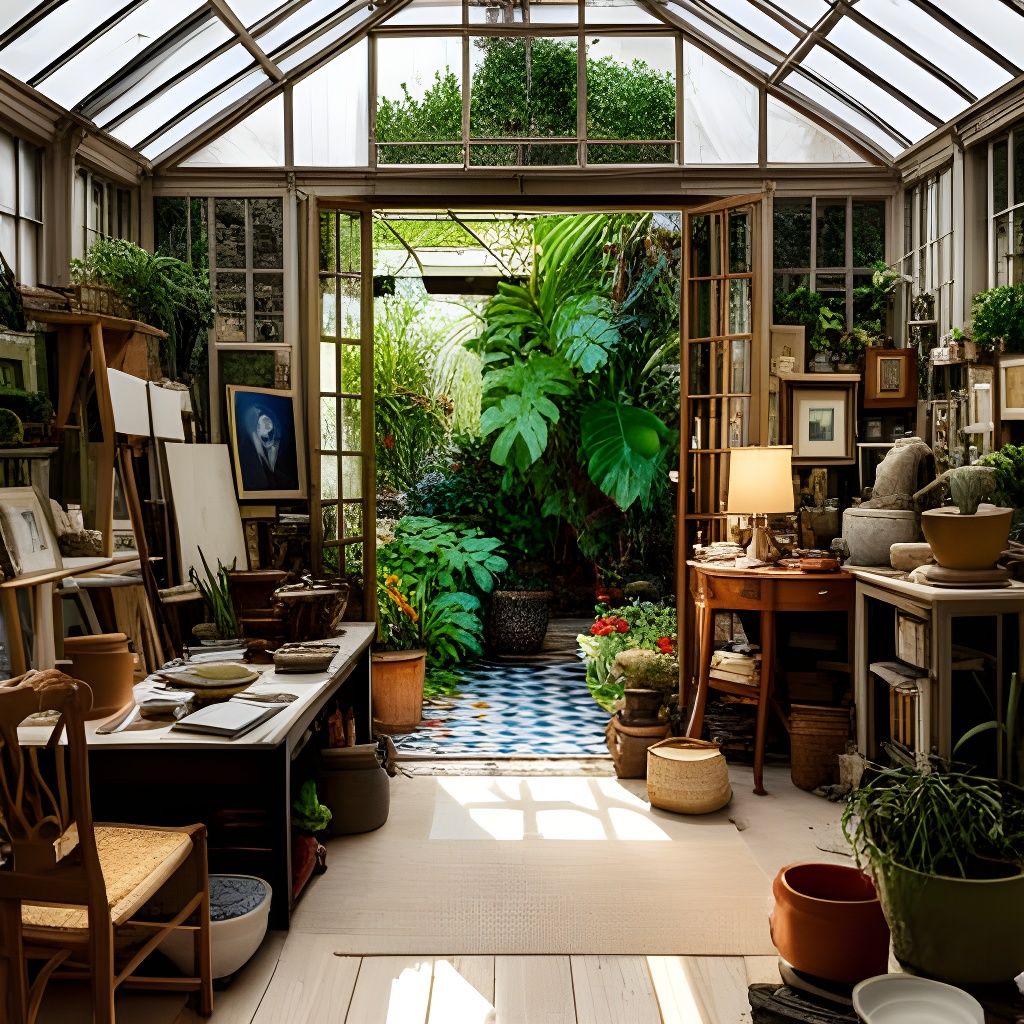 Ceramic Art Studio in Conservatory as Oil Painting