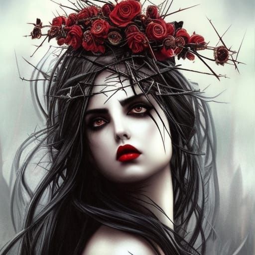 Gothic Woman with Crown of Thorns