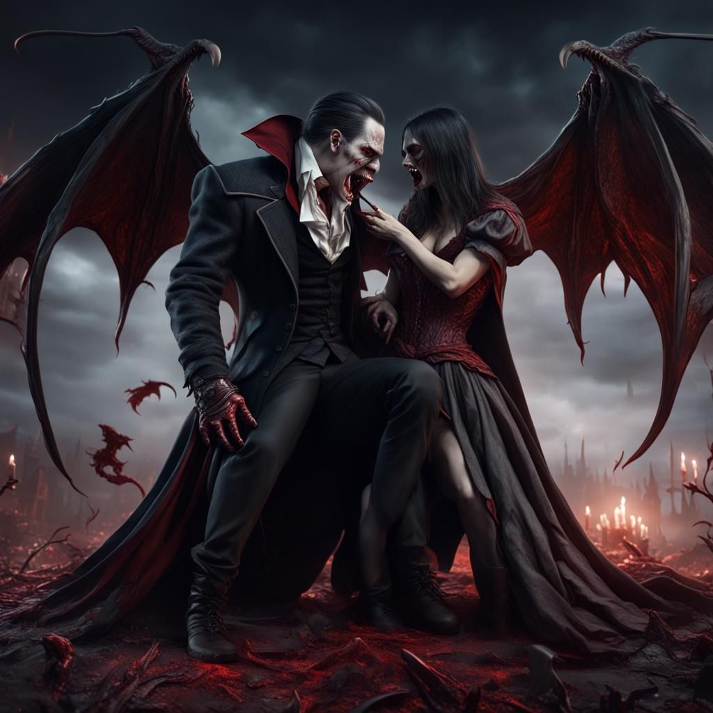 Vampires Biting in Detailed Matte Painting Style