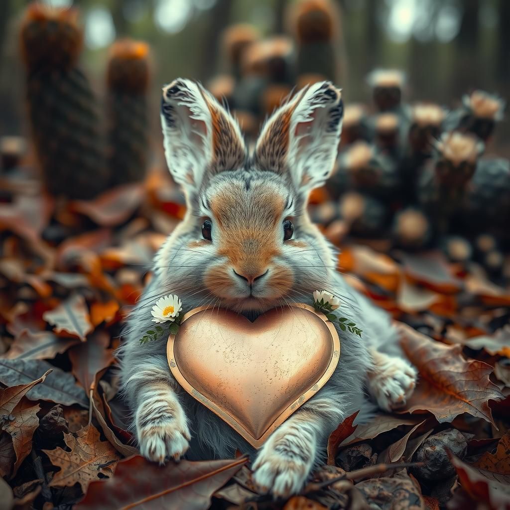 Autumn Bunny in Forest with Kintsugi Details