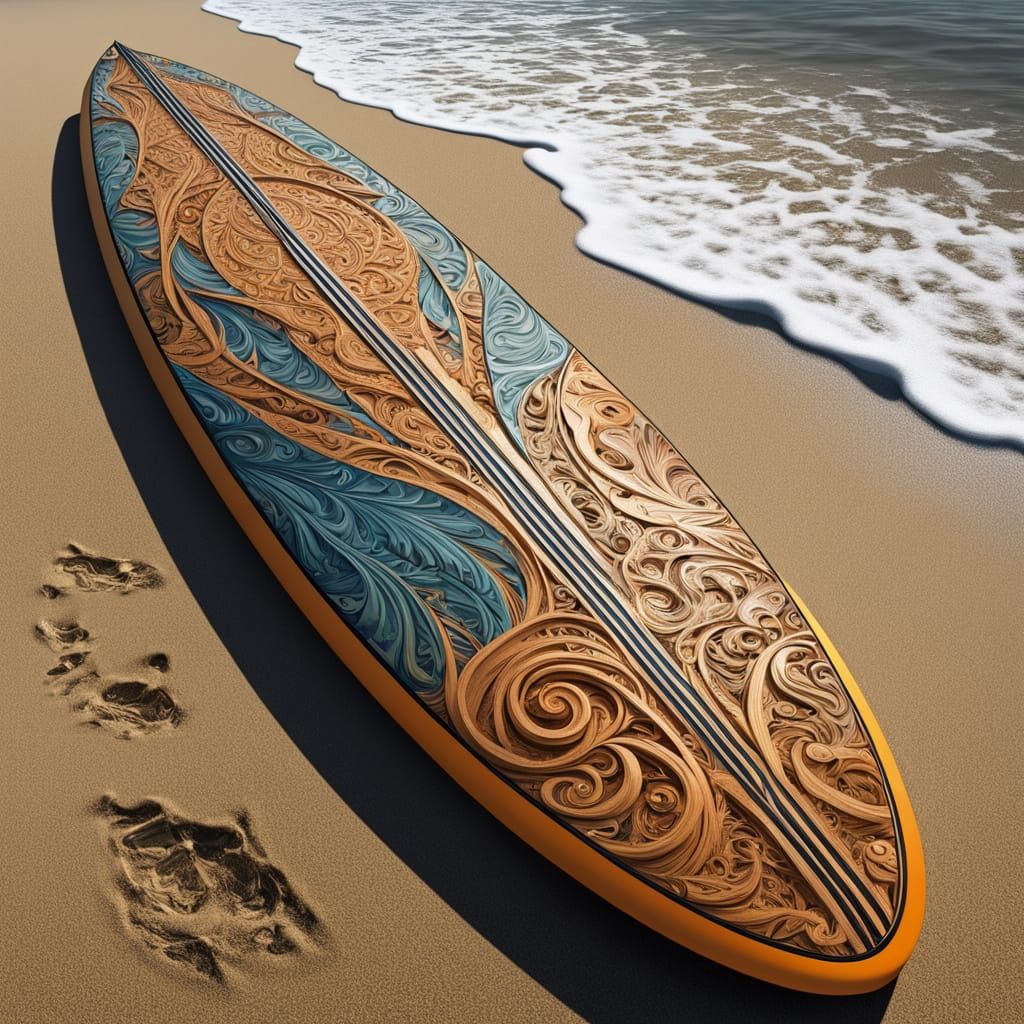 Vibrant Surfboard Art in Hyper-Realistic Detail