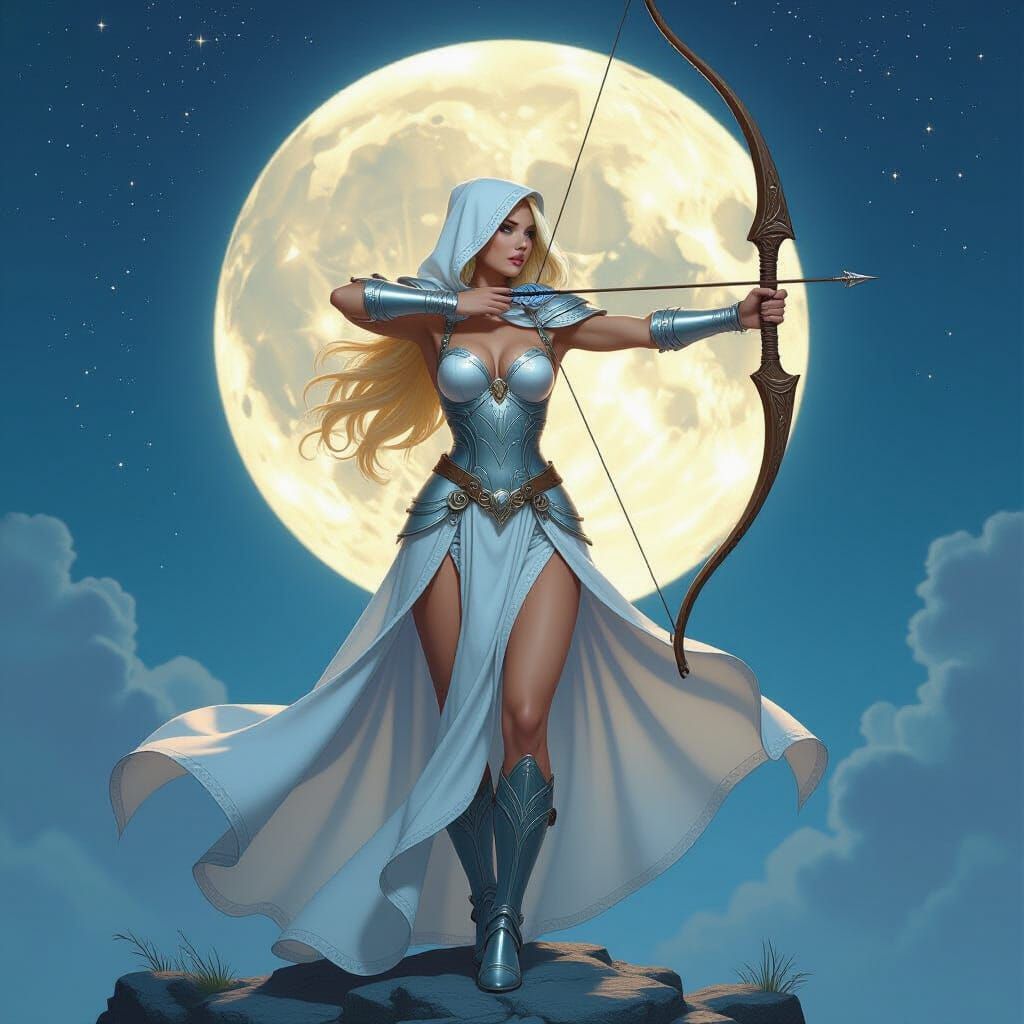 Mythical Archer Aelyra Under the Moon