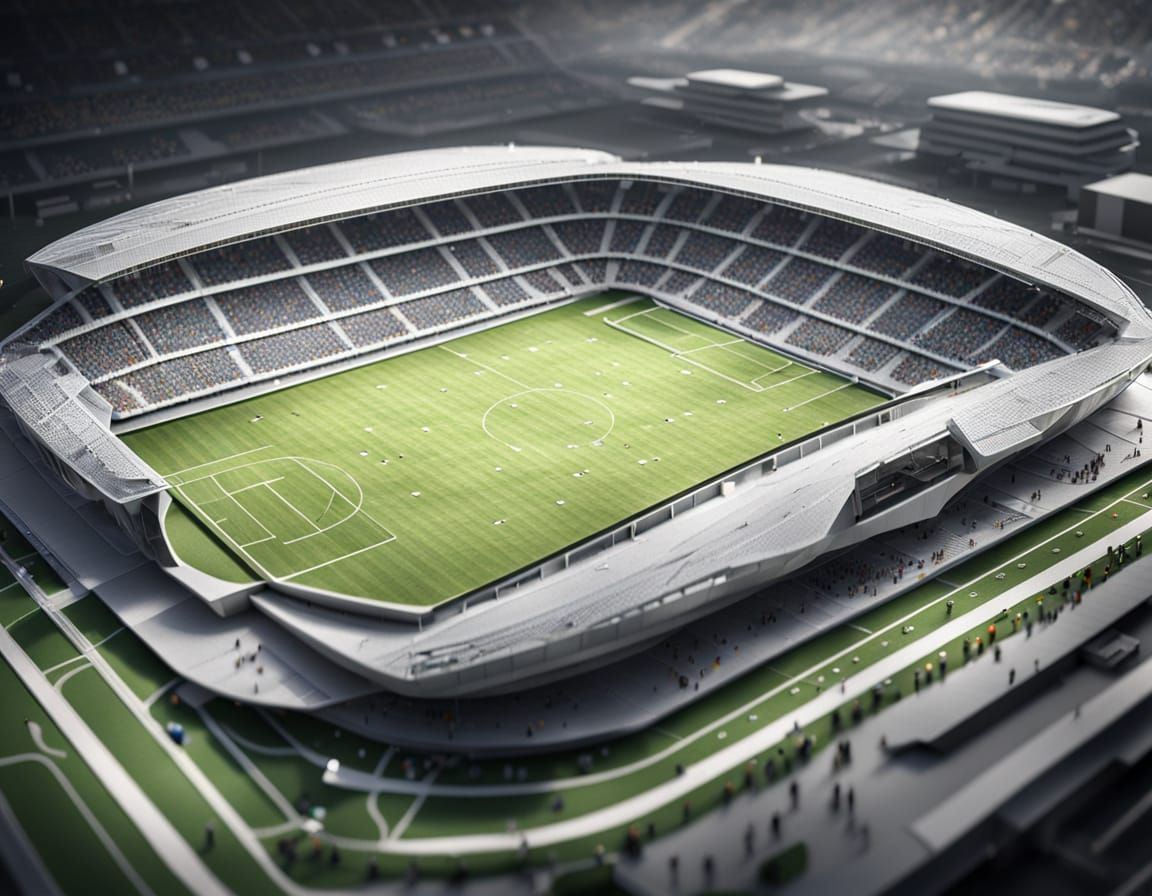Futuristic Soccer Stadium Pencil Plans, Hyperrealistic Rende...