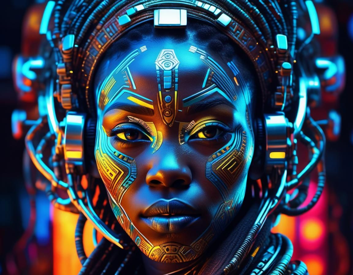 Chrome Goddess in Vibrant Afrofuturism