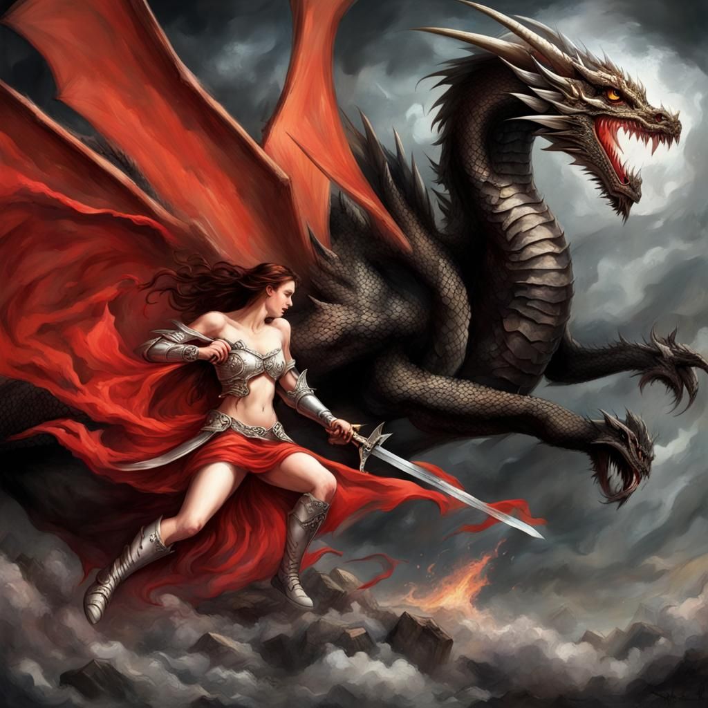 Epic Battle: Angel vs Dragon in Fiery Conflict