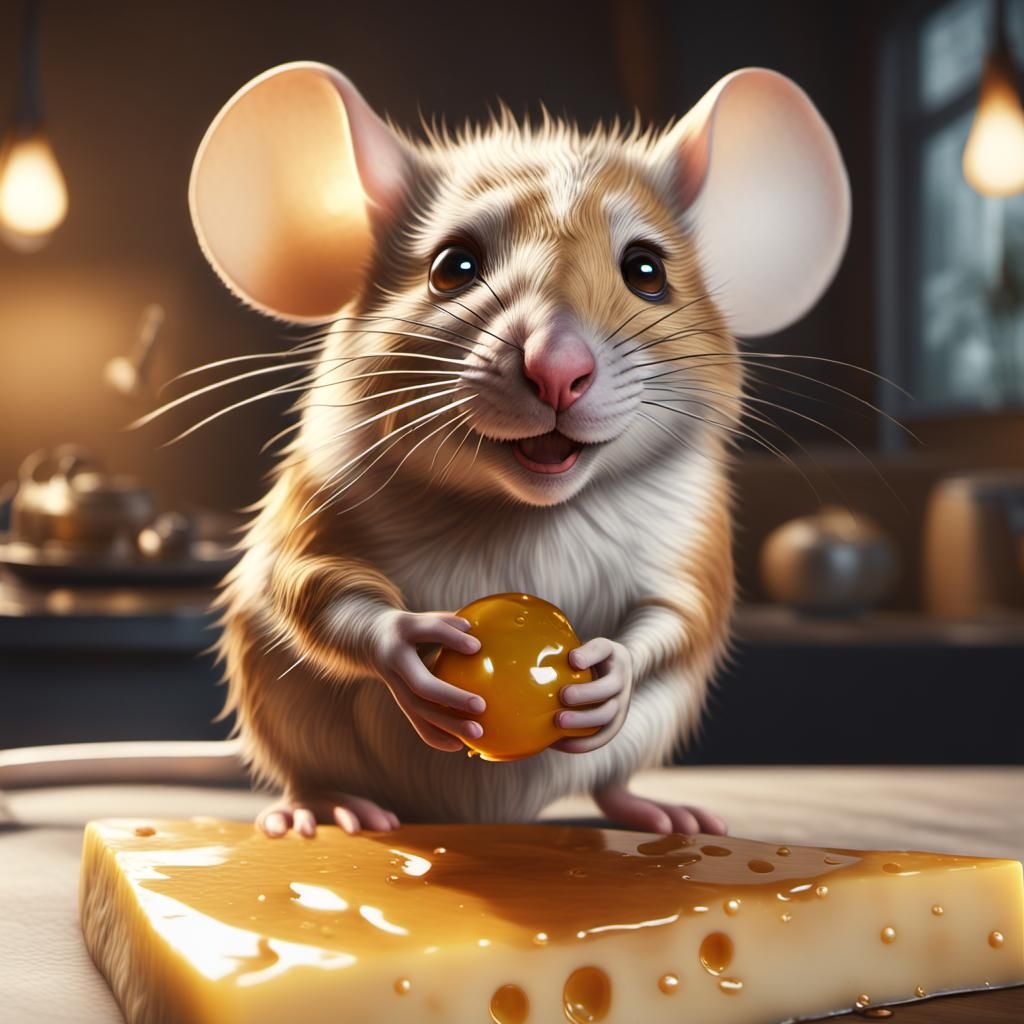 Cheesepunk Mouse Cult in a Glowing Kitchen