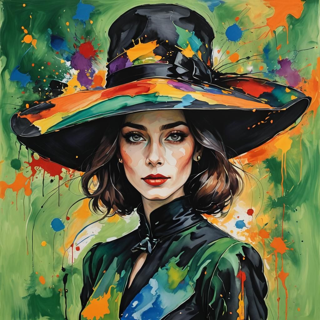Abstract Woman in Black Hat: Surreal Dreamscape