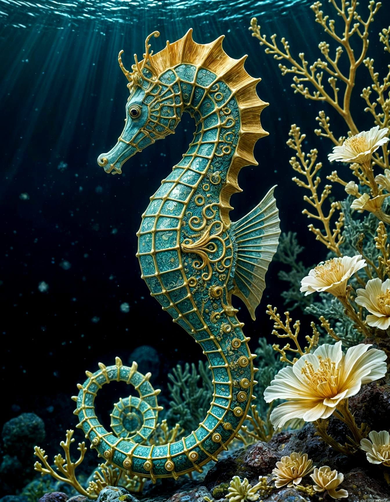 Glowing Seahorse in Asian-Victorian Art Style