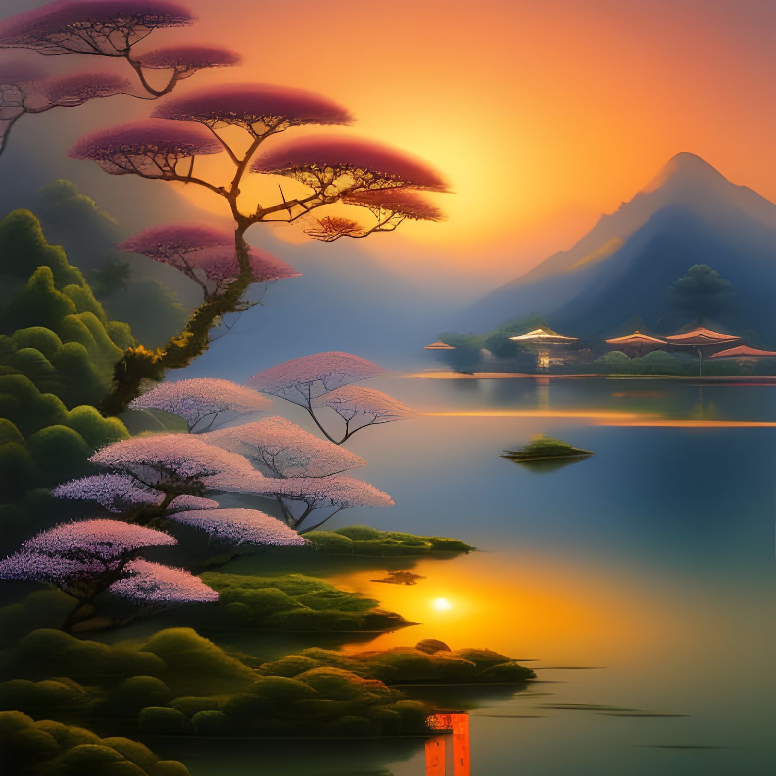 Lotus and Butterfly Decorative Chinese Screen in Ukiyo-e Sty...