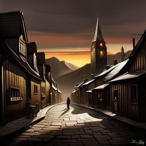 Norwegian Hamlet: Detailed Photorealistic Painting