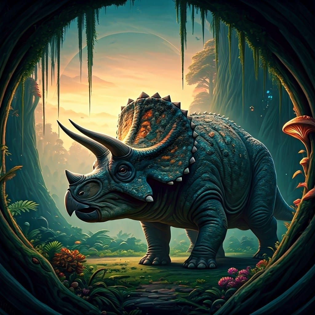 Triceratops in Mystical Realm, Hyper-Realistic Detail