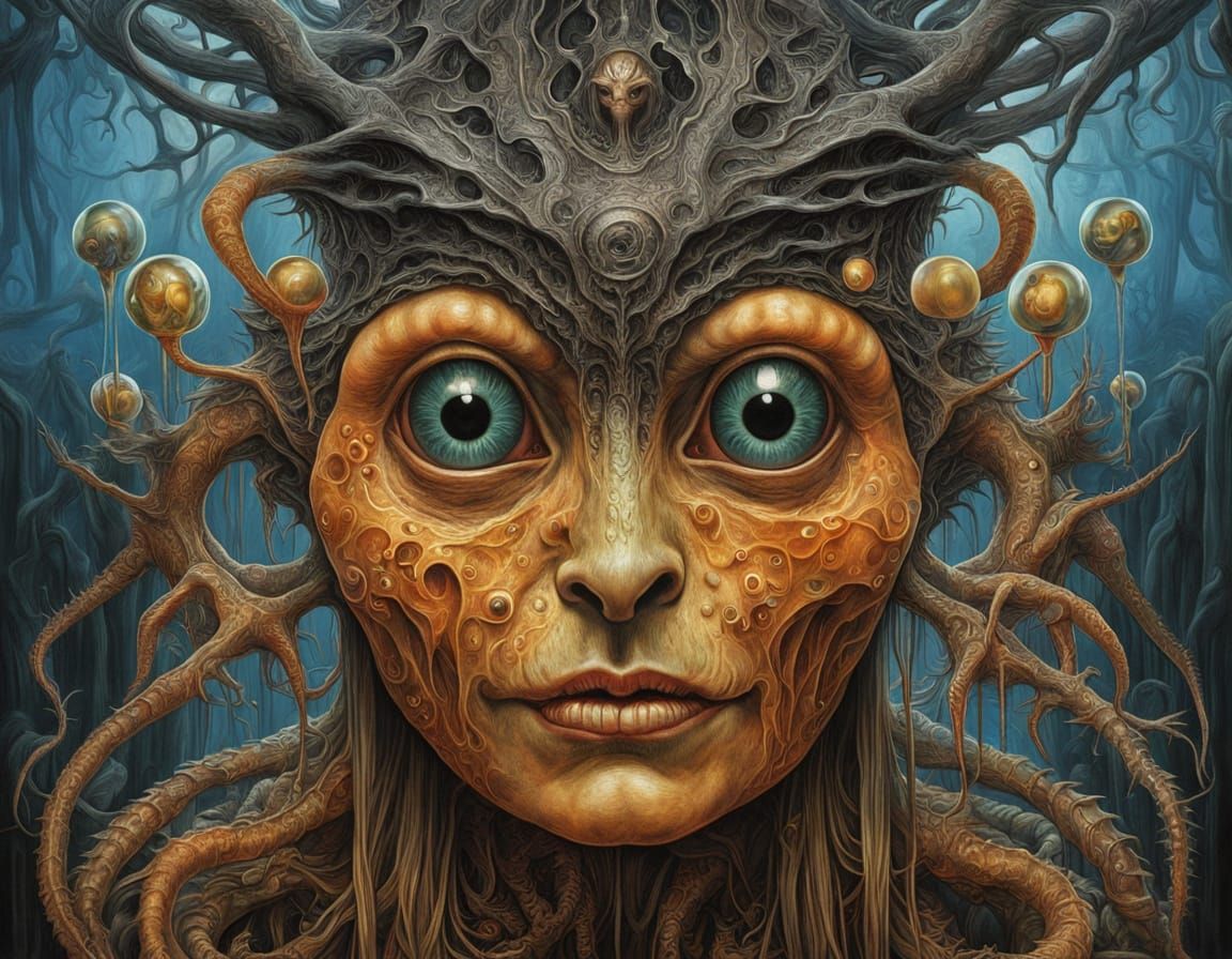 Surreal Hyperrealistic Oil Painting of a Woman with a Veiled...